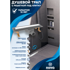 Трап NOVA душевой канал под плитку с нержавеющей рамкой